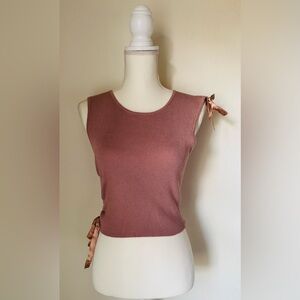 Les Lis Ribbed Tank Top with Side and Shoulder Ribbon Ties - Pink | Size Small